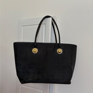 MCM Nylon Black Tote with Gold Accents